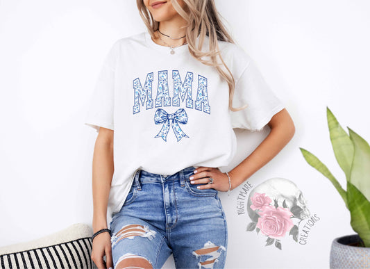 Mama Blue Coquette Bow T-Shirt